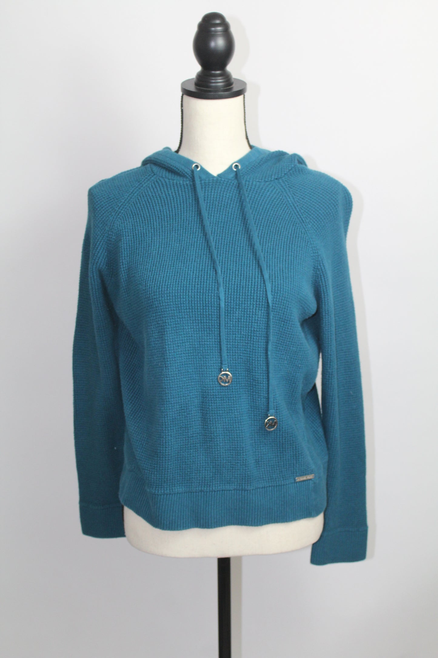 Women’s Michael Kors Teal Ribbed Knit Hoodie – Size Large