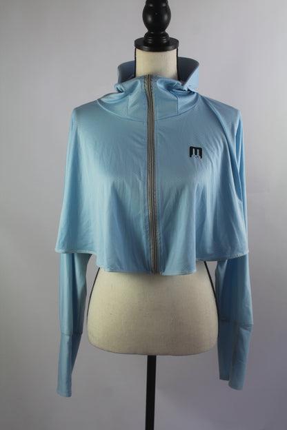 Korean Blue Cropped Sweater with Hoodie/Visor