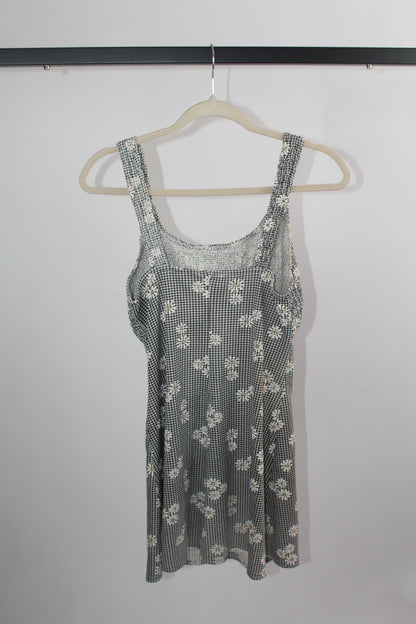 Women's Black/White Plaid Floral Mini Dress Size XS