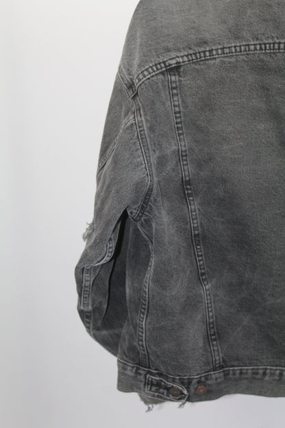 Women's Vintage Levi's Dark Grey Distressed Denim Jacket Size Medium