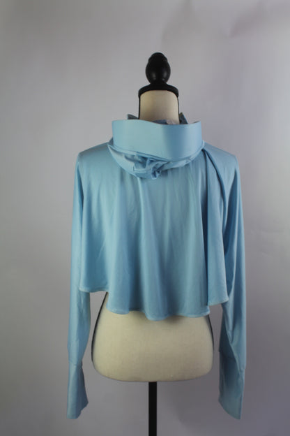 Korean Blue Cropped Sweater with Hoodie/Visor