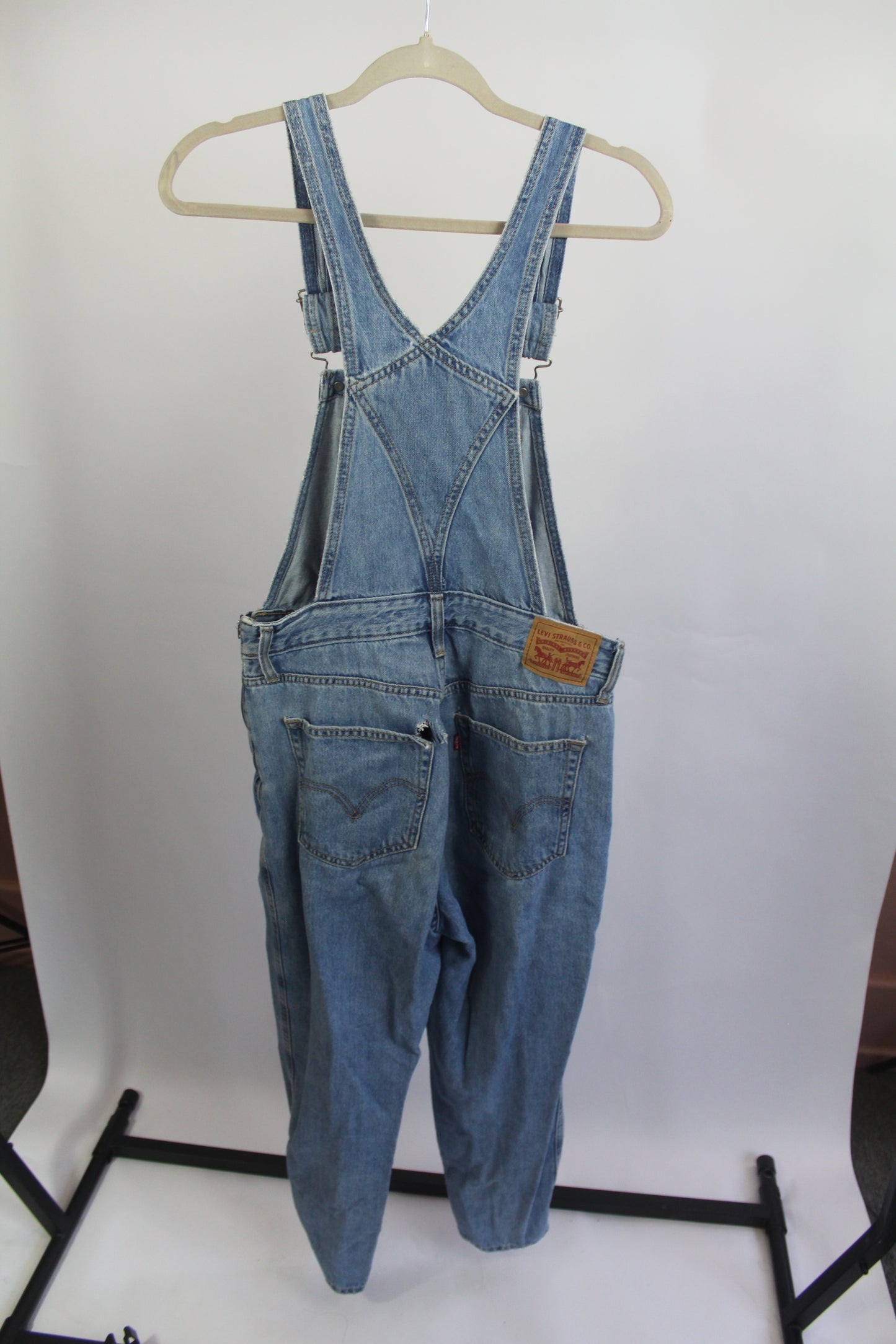 Women's Levi Denim Overalls Partially Distressed Size Medium