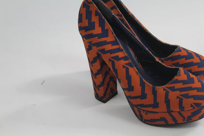 Women's Orange Zebra Block Heels Size 5.5