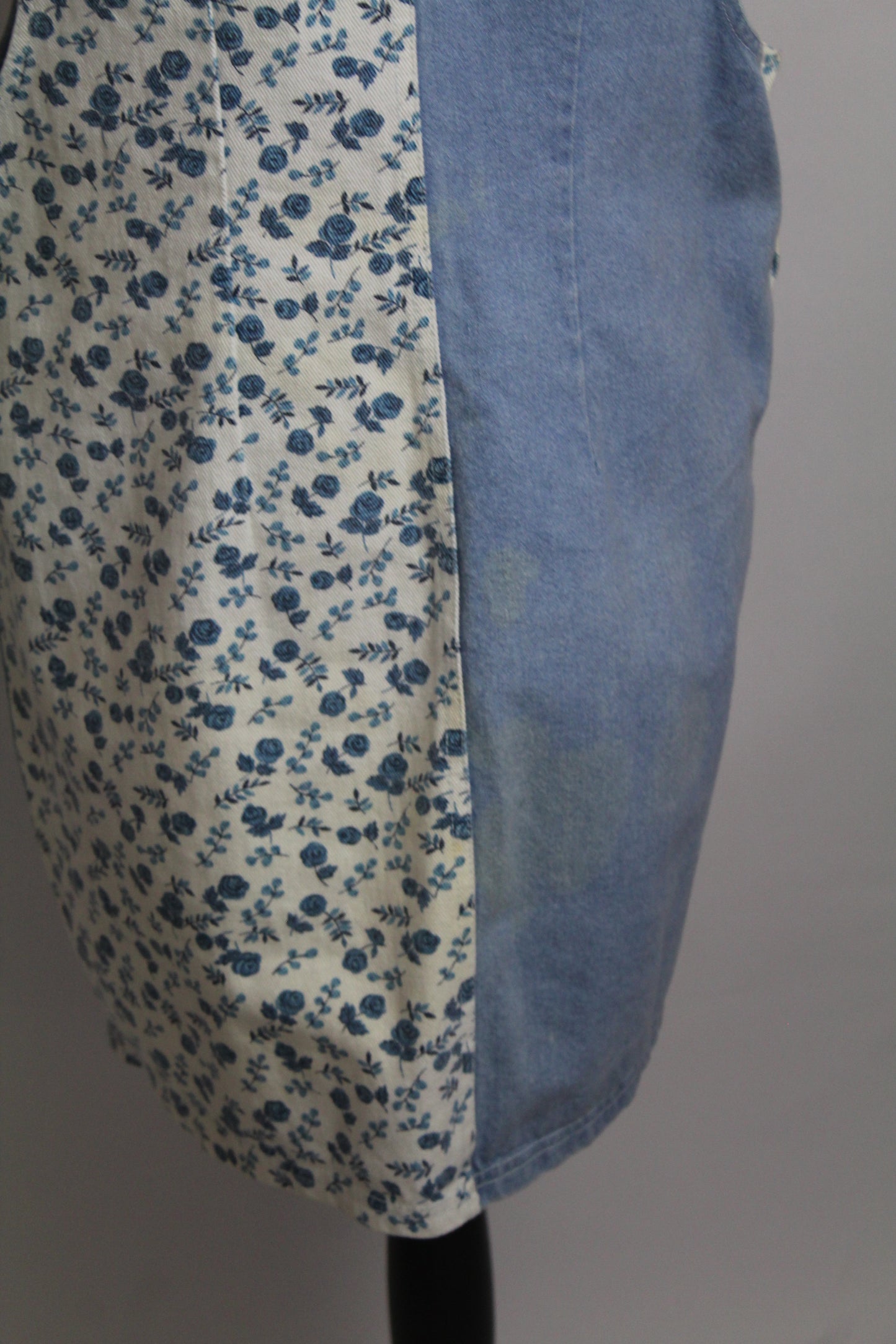 Women's Vintage Blue Floral & Denim Patchwork Jumper Dress (Apron Dress)