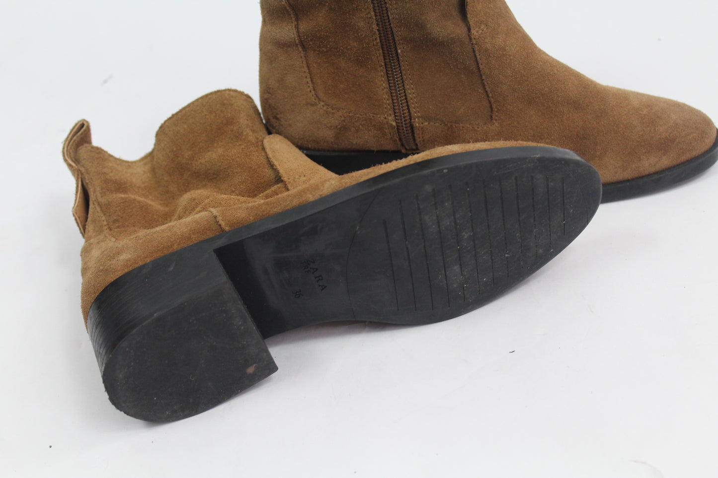 Women's Zara Trafaluc Brown Suede Booties Size UK 36