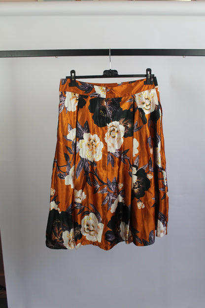Women's Midi Orange Floral Skirt Size M