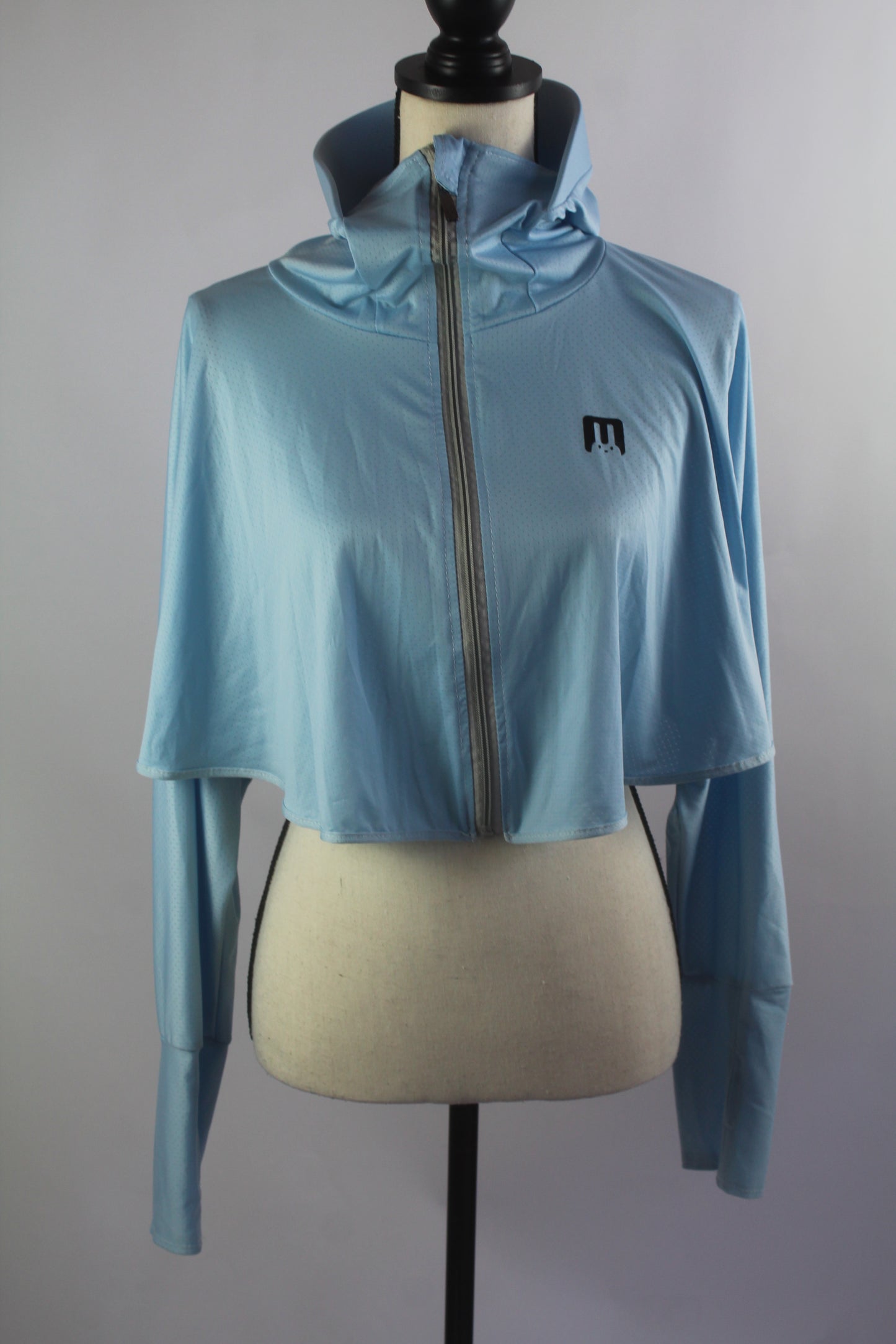 Korean Blue Cropped Sweater with Hoodie/Visor