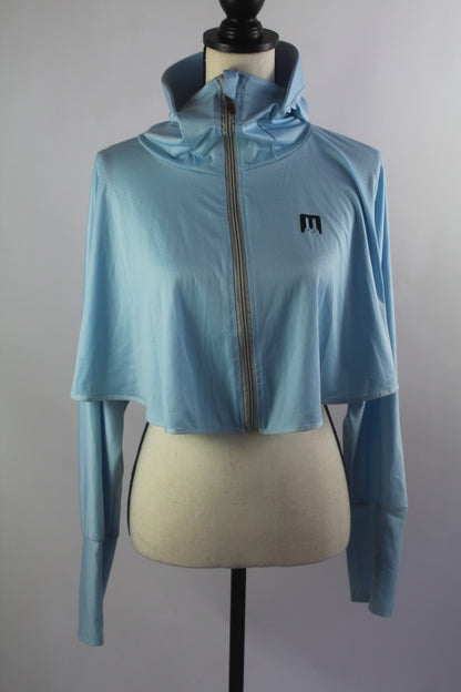 Korean Blue Cropped Sweater with Hoodie/Visor