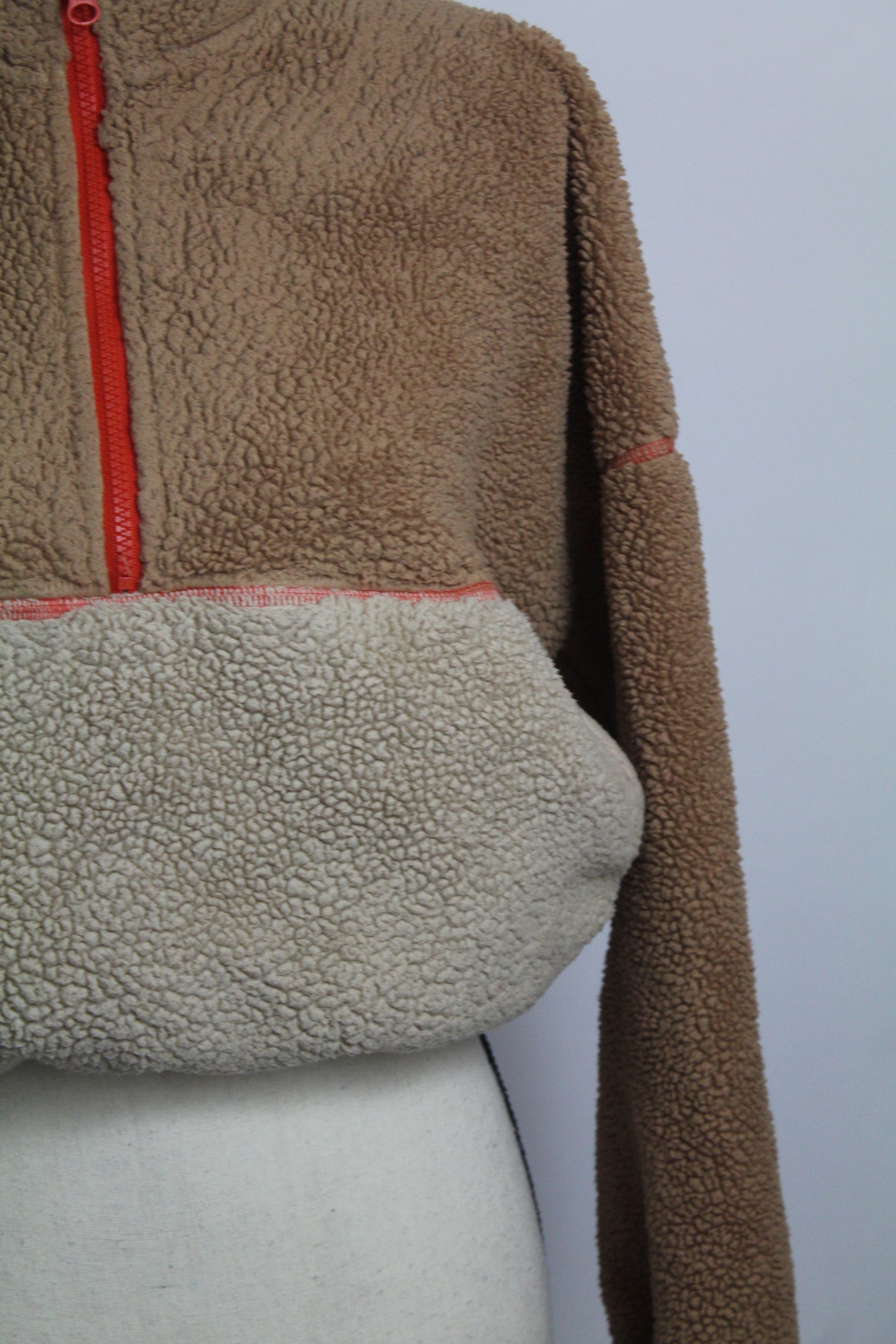 Women’s Tan & Cream Colorblock Sherpa Quarter-Zip Pullover – Size Small