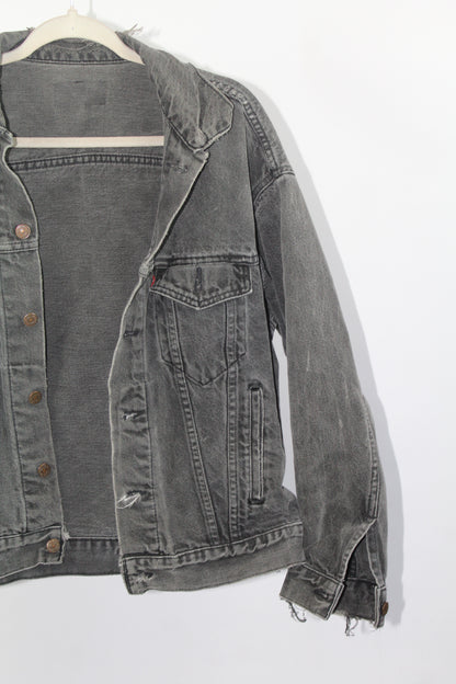 Women's Vintage Levi's Dark Grey Distressed Denim Jacket Size Medium