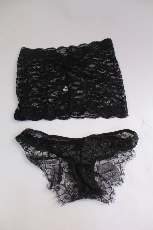 Black Lace Lingerie Block Top w/Underwear - Thrifted New in Bag - Sizes Vary