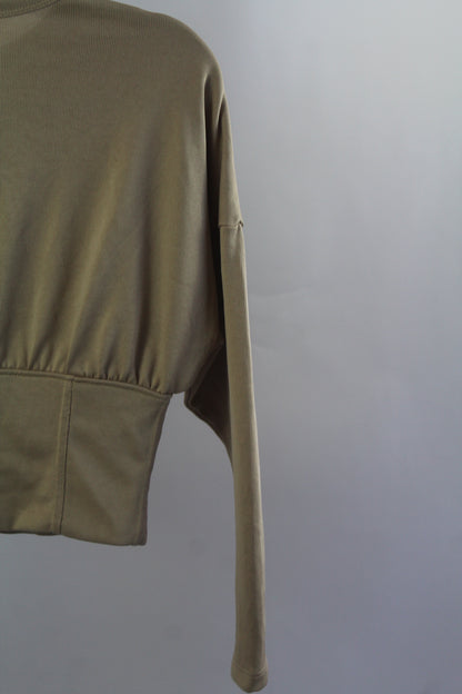 Zara W&B Collection Cropped Long Sleeve Tan Blouse Size Small