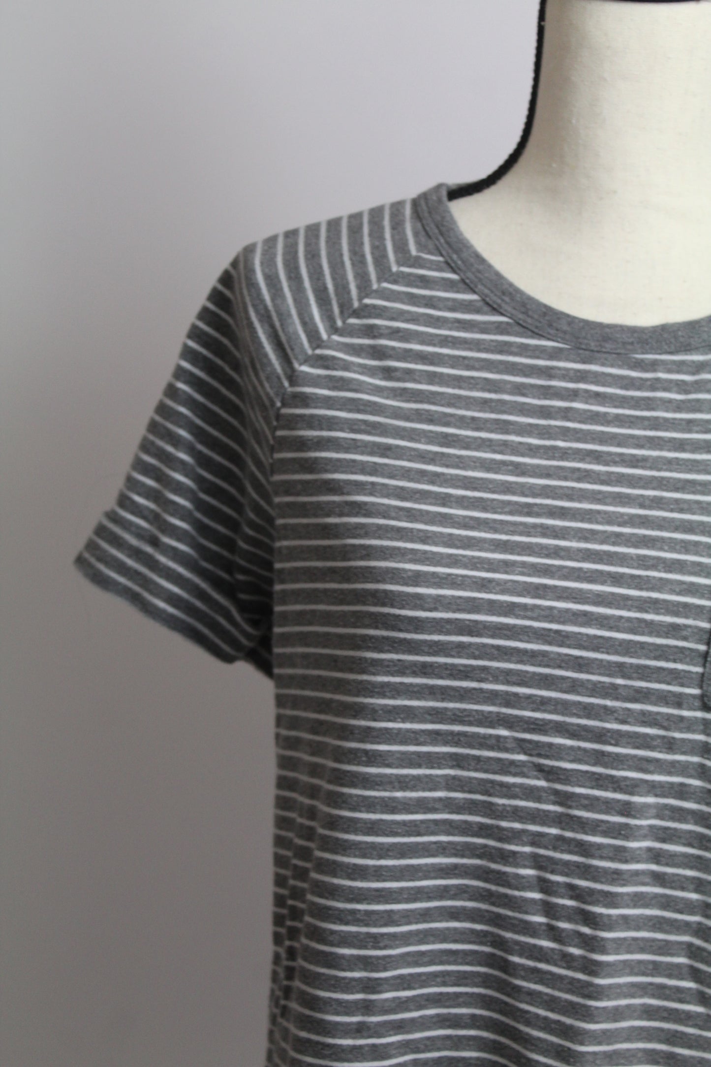 Women’s U.S. Polo Assn. Grey & White Striped Long Sleeve Tee – Size Medium