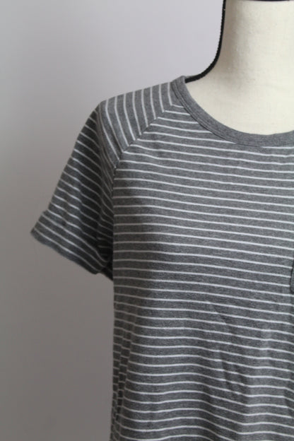 Women’s U.S. Polo Assn. Grey & White Striped Long Sleeve Tee – Size Medium