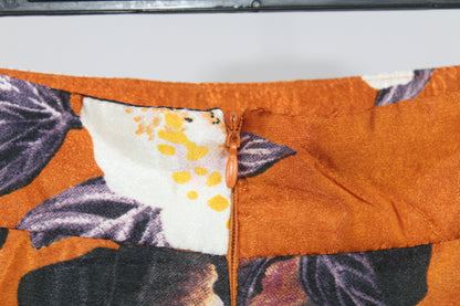 Women's Midi Orange Floral Skirt Size M