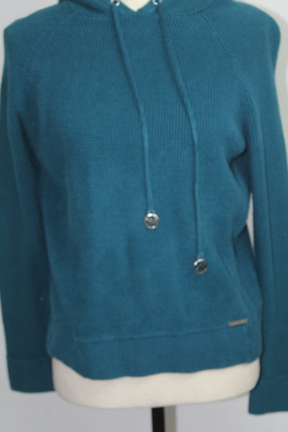 Women’s Michael Kors Teal Ribbed Knit Hoodie – Size Large