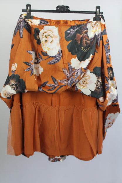 Women's Midi Orange Floral Skirt Size M