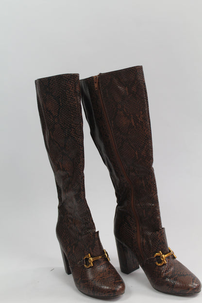 Women's Brown Pleather Snake Boots Size 6.5