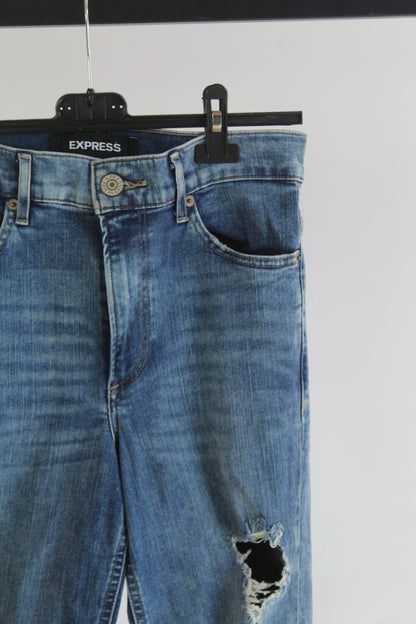 Express Women's Distressed Denim Dark Wash Skinny Jean Size 6R