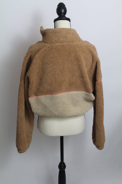 Women’s Tan & Cream Colorblock Sherpa Quarter-Zip Pullover – Size Small