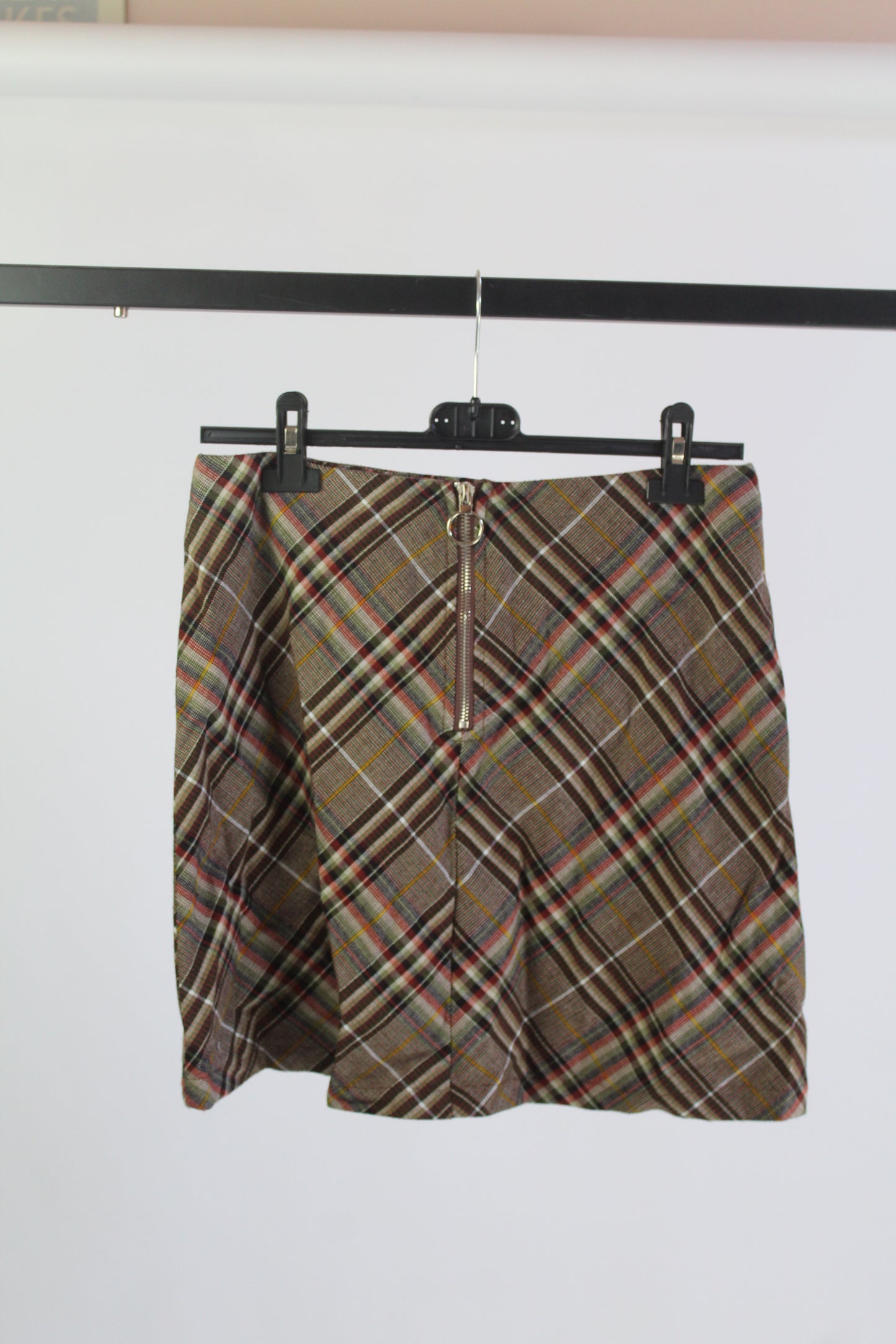 Princess Polly Plaid Brown Mini Skirt Women's Size 8