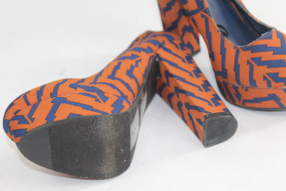 Women's Orange Zebra Block Heels Size 5.5