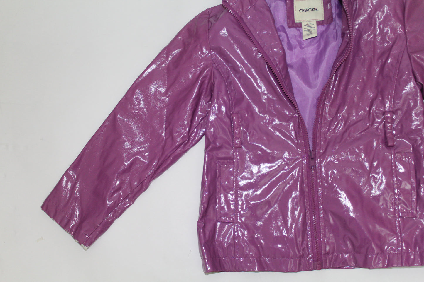 Girls’ Cherokee Purple Glossy Rain Jacket – Size Medium