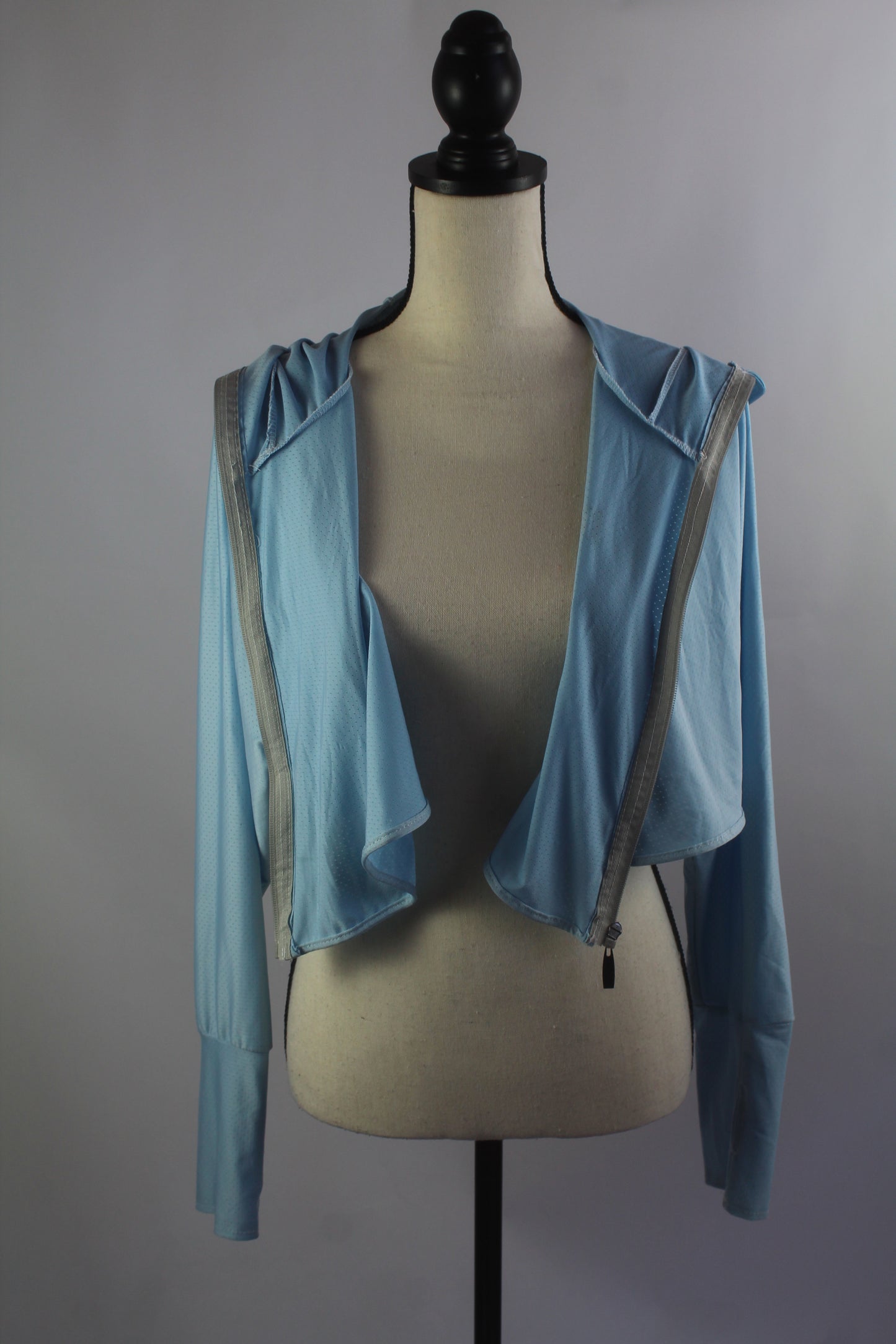 Korean Blue Cropped Sweater with Hoodie/Visor