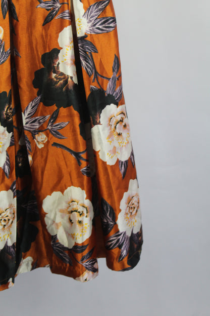 Women's Midi Orange Floral Skirt Size M
