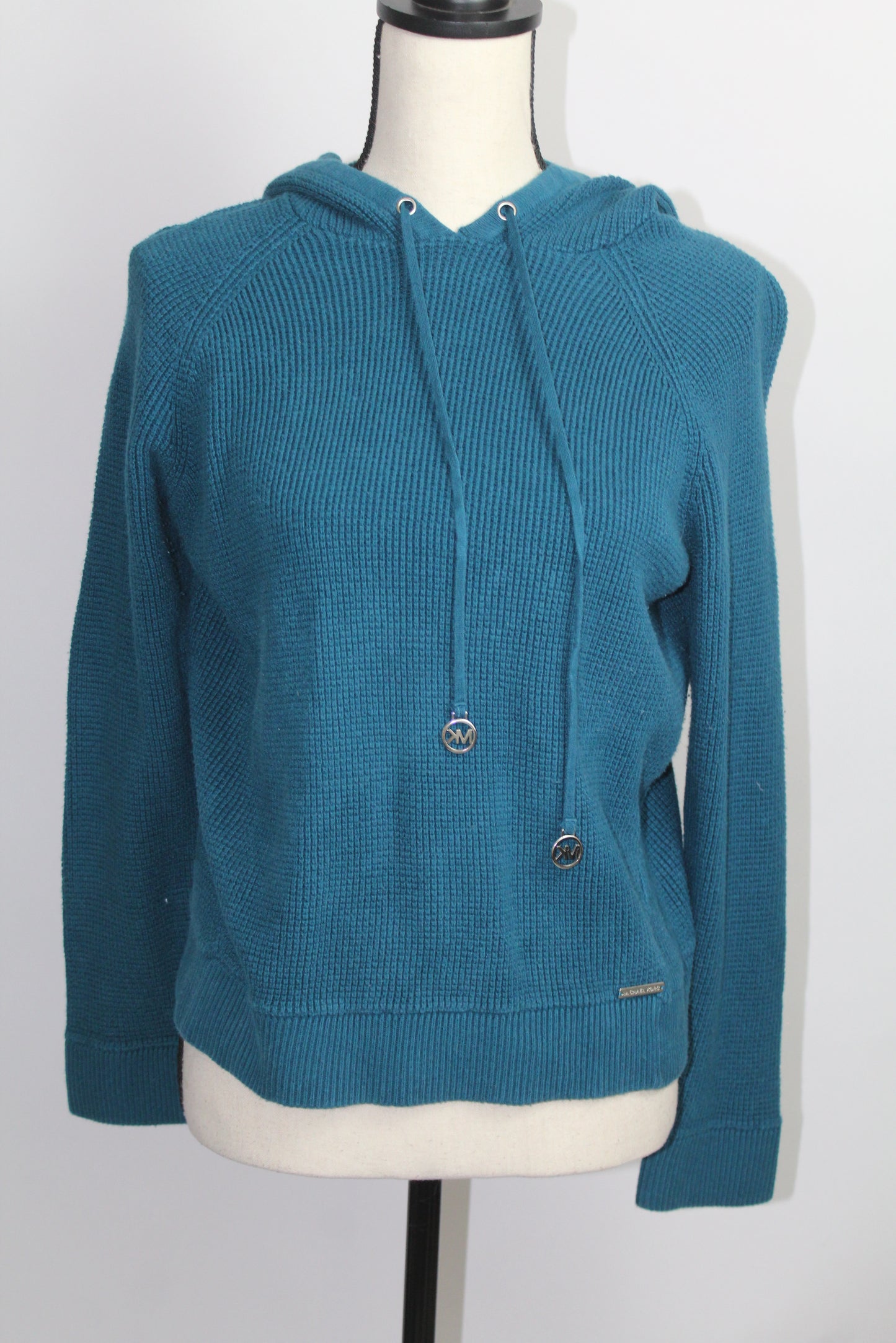 Women’s Michael Kors Teal Ribbed Knit Hoodie – Size Large