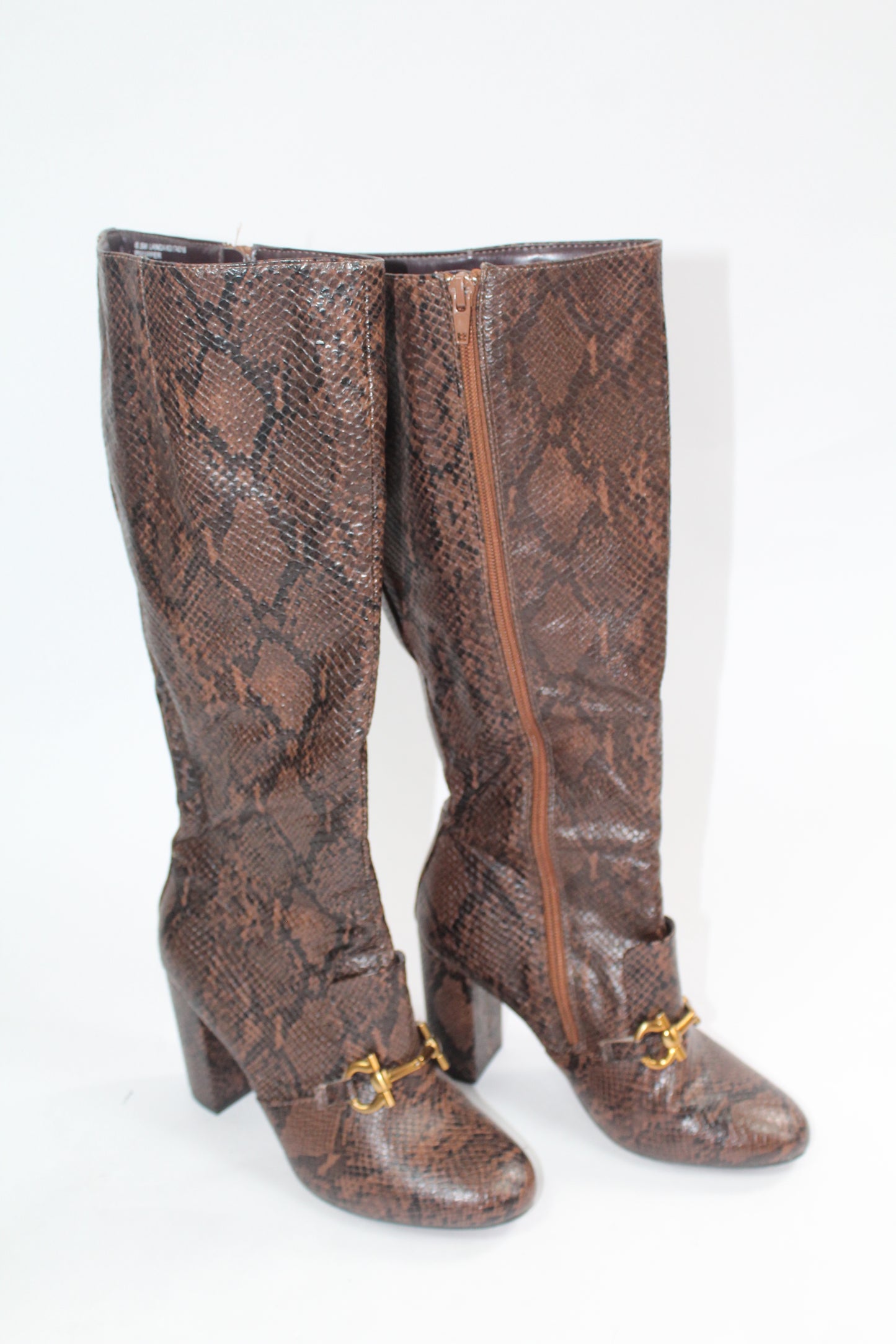 Women's Brown Pleather Snake Boots Size 6.5