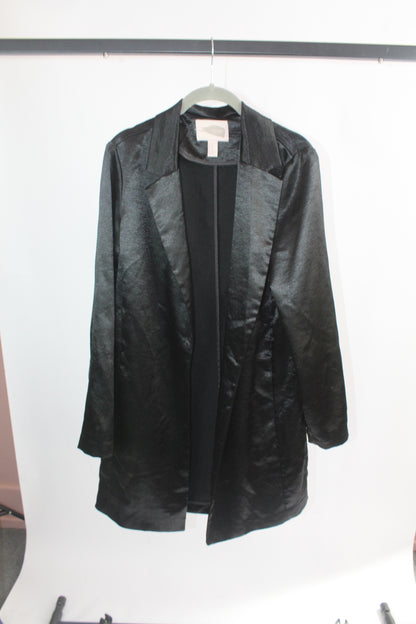 Women's Long Black Satin Cardigan Forever 21 Size Medium