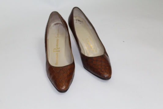 Women’s Donnatello Romano Brown Embossed Leather Heels – Size Unknown