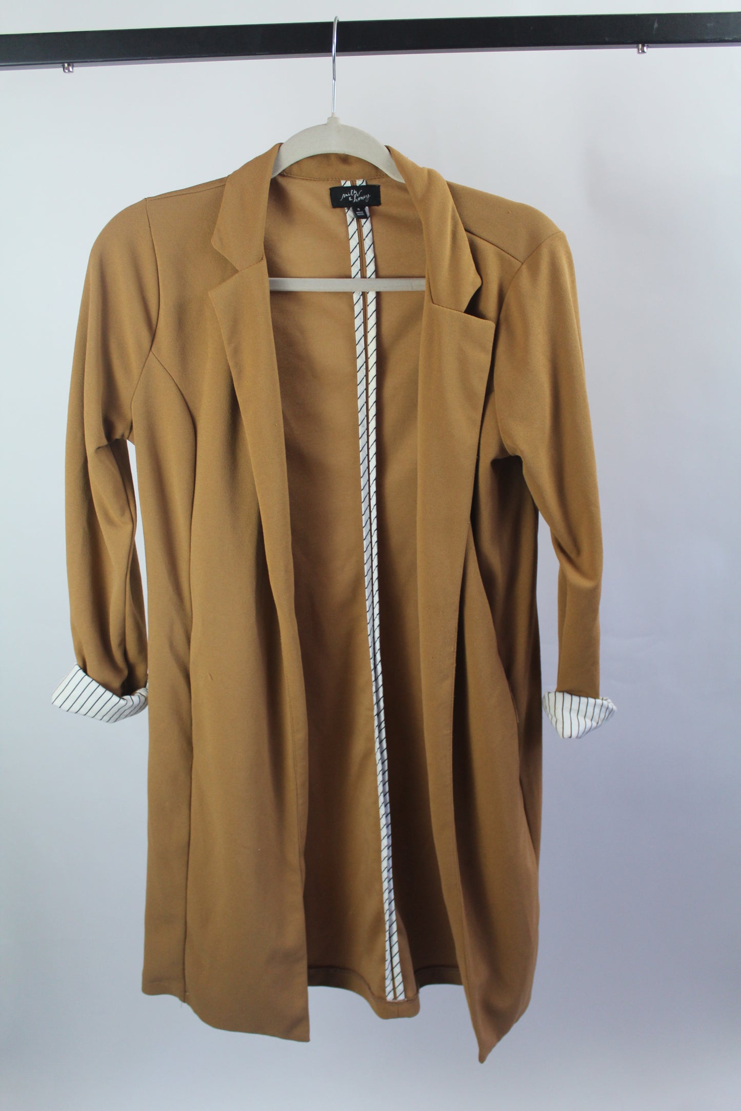 Women's Tan Long Blazer Cardigan Size Small