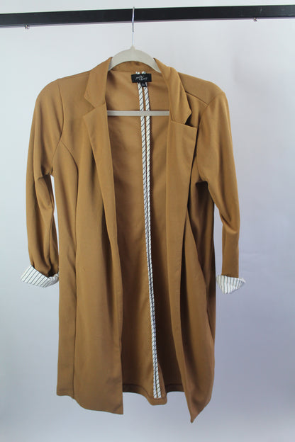Women's Tan Long Blazer Cardigan Size Small