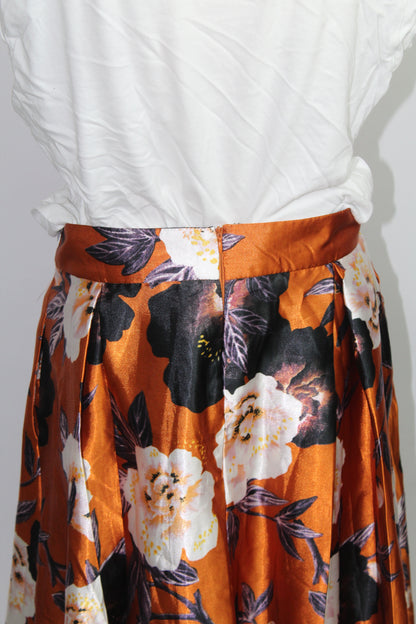 Women’s “Truly 4 You” Orange Floral Print Boho Skirt – Size Medium