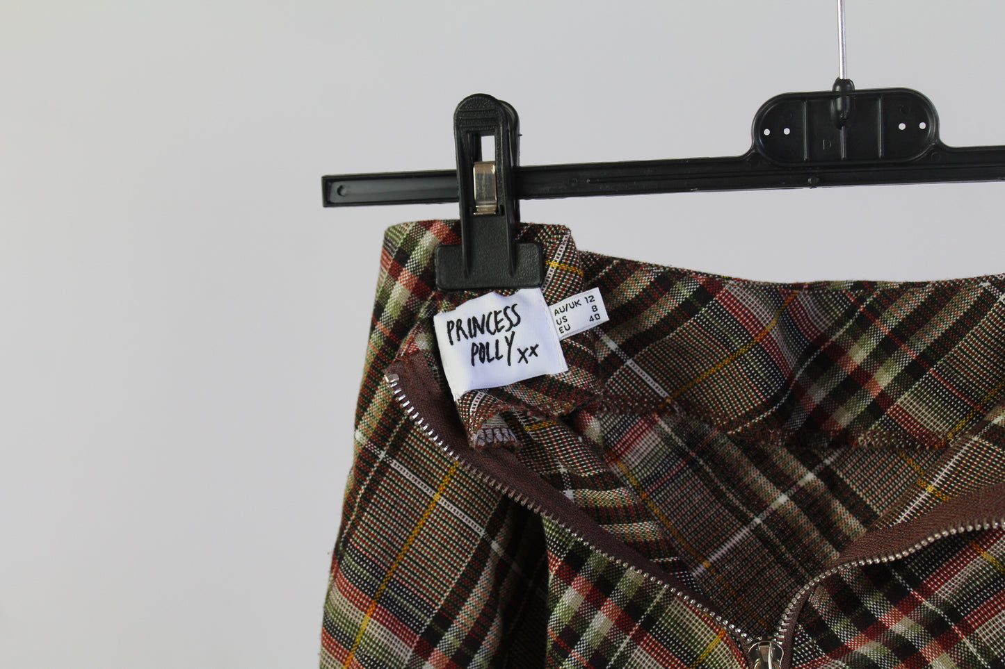 Princess Polly Plaid Brown Mini Skirt Women's Size 8
