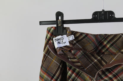 Princess Polly Plaid Brown Mini Skirt Women's Size 8