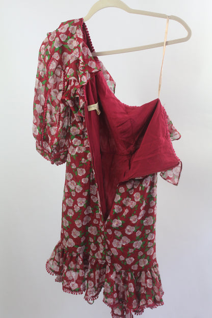 Women's Dark Pink Red/Pink Floral Dress Size 2