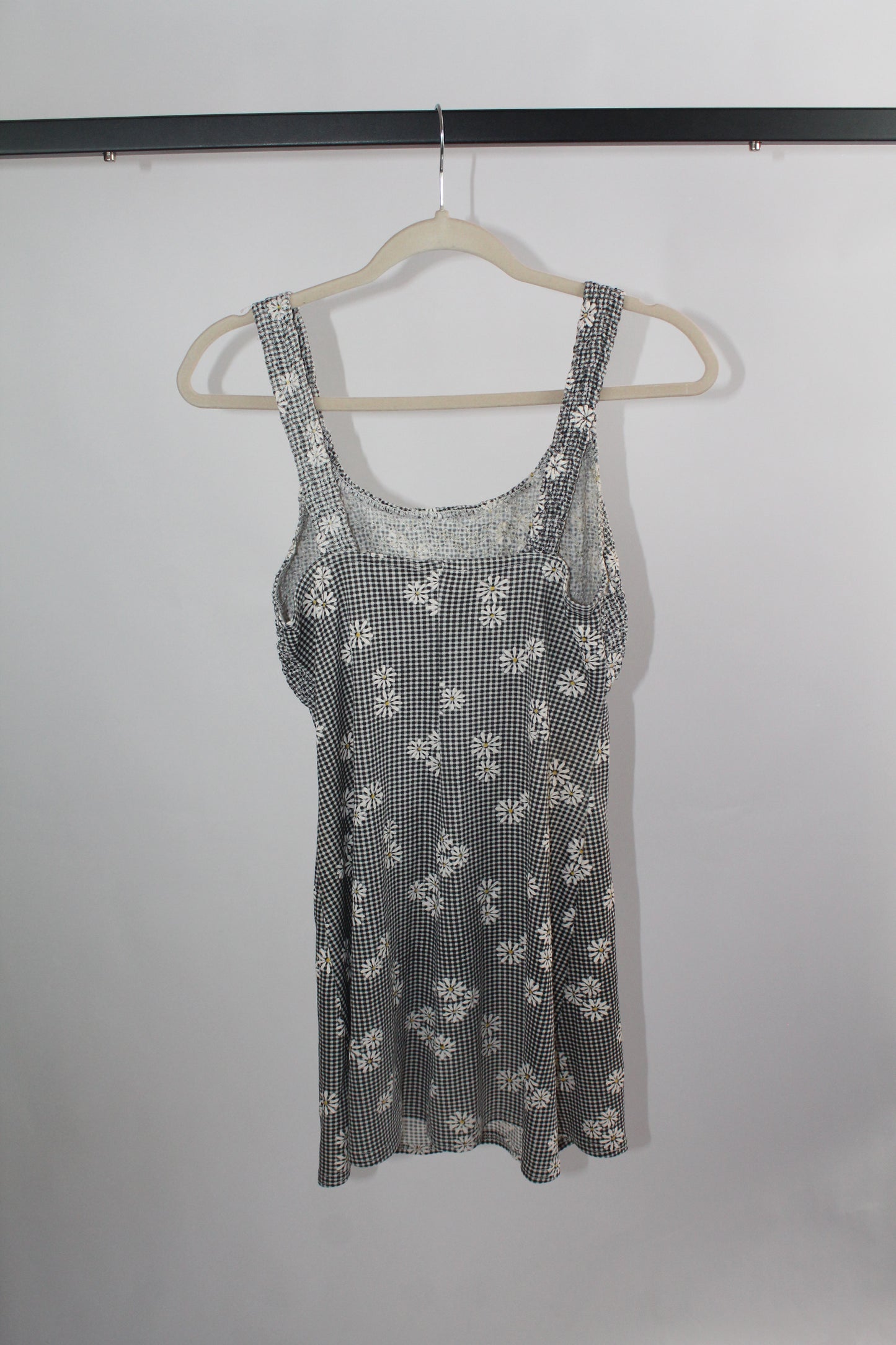 Women's Black/White Plaid Floral Mini Dress Size XS