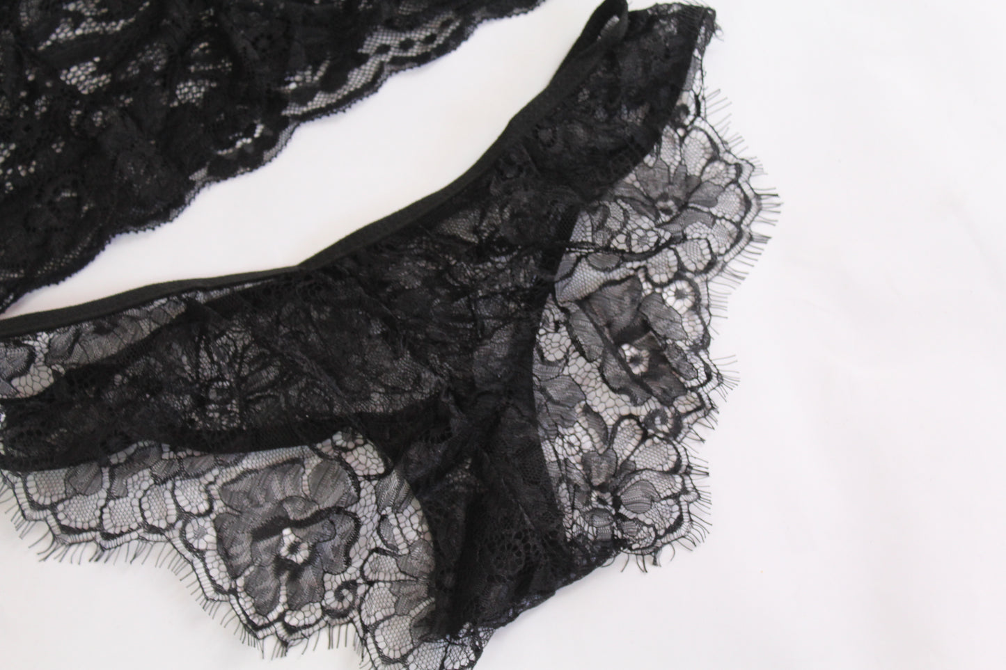 Black Lace Lingerie Block Top w/Underwear - Thrifted New in Bag - Sizes Vary