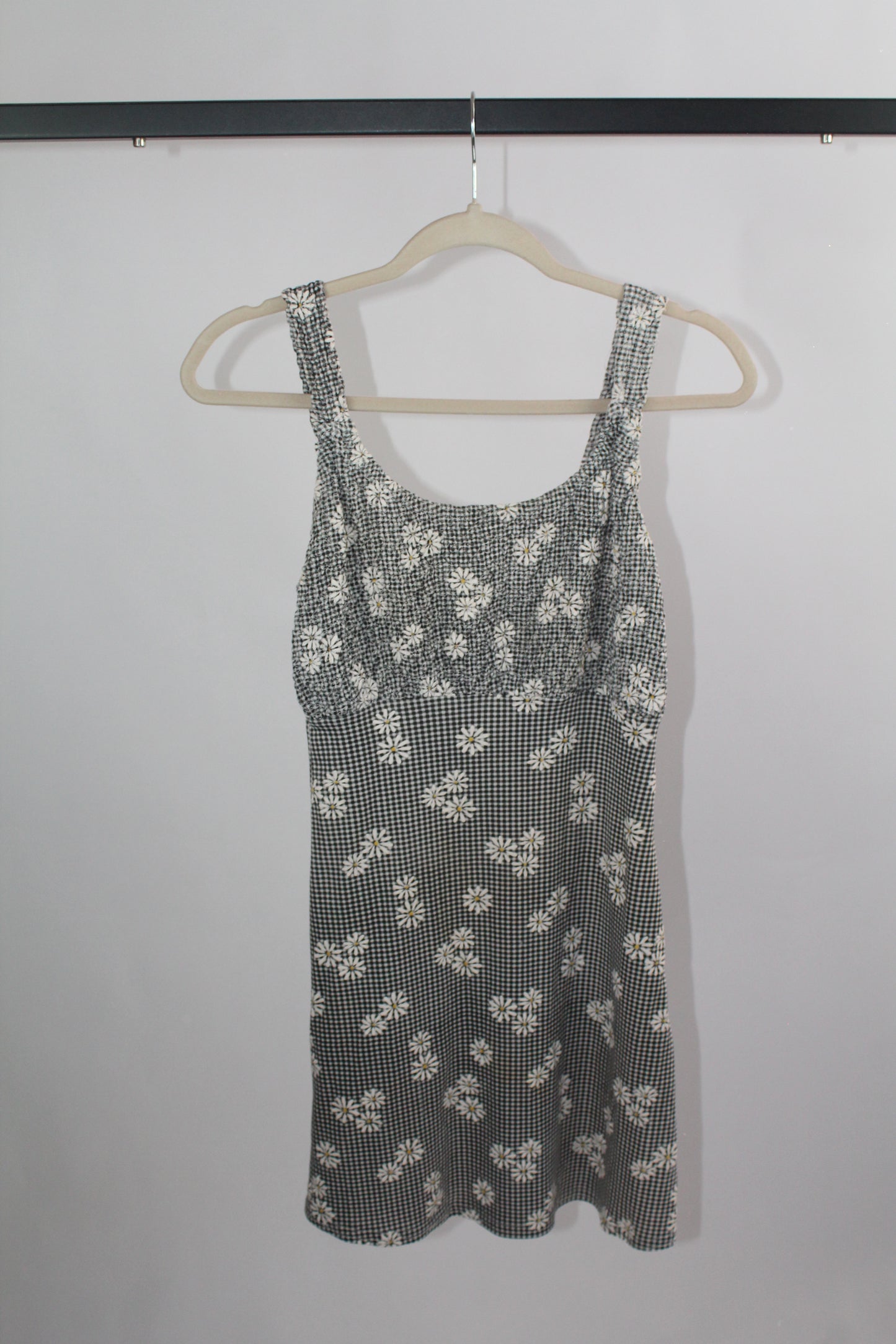 Women's Black/White Plaid Floral Mini Dress Size XS