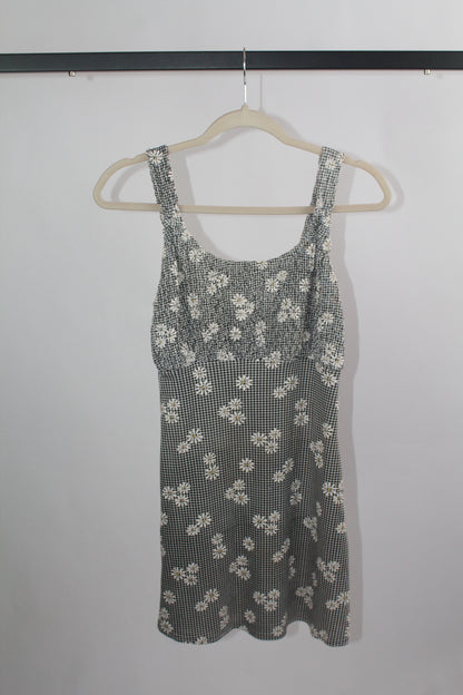 Women's Black/White Plaid Floral Mini Dress Size XS