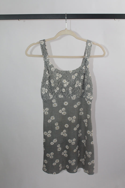 Women's Black/White Plaid Floral Mini Dress Size XS