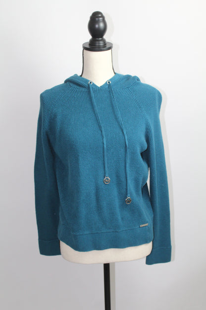 Women’s Michael Kors Teal Ribbed Knit Hoodie – Size Large