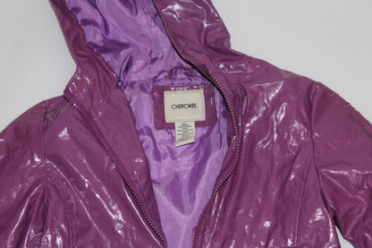 Girls’ Cherokee Purple Glossy Rain Jacket – Size Medium