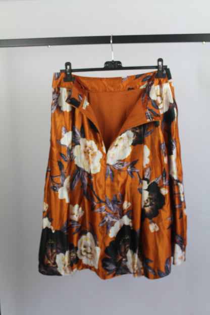 Women's Midi Orange Floral Skirt Size M