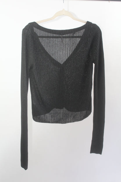 Free People Black Cropped Cardigan Size Large