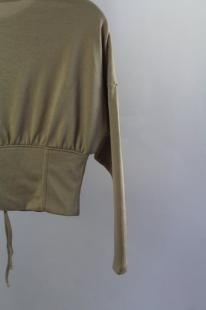 Zara W&B Collection Cropped Long Sleeve Tan Blouse Size Small
