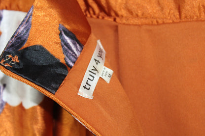 Women's Midi Orange Floral Skirt Size M